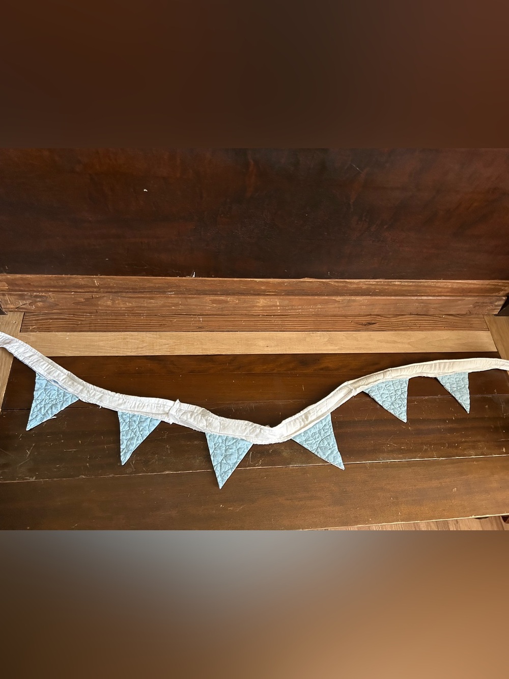 Quilted Triangle Bunting Garland in Light Blue and Cream